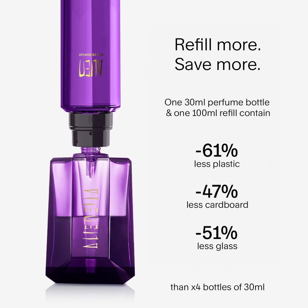 Mugler Alien Eau de Parfum, Refillable Womens Perfume, Iconic Woody Floral Fragrance with Sensual Jasmine Sambac, Cashmeran Wood, Enveloping White Amber, (Full Size, Refill or Gift set)