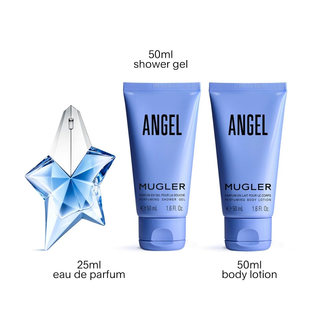Mugler Angel Eau de Parfum, Iconic Ambery Gourmand Perfume for Women with Bergamot, Praline, Patchouli, Vanilla, Refillable Star Bottle, Bold Sensual Fragrance, (Full Size, Refill or Gift set)