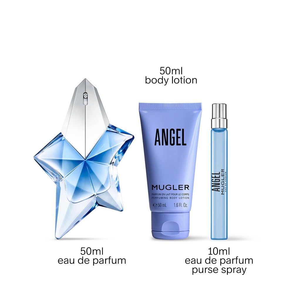 Mugler Angel Eau de Parfum, Iconic Ambery Gourmand Perfume for Women with Bergamot, Praline, Patchouli, Vanilla, Refillable Star Bottle, Bold Sensual Fragrance, (Full Size, Refill or Gift set)