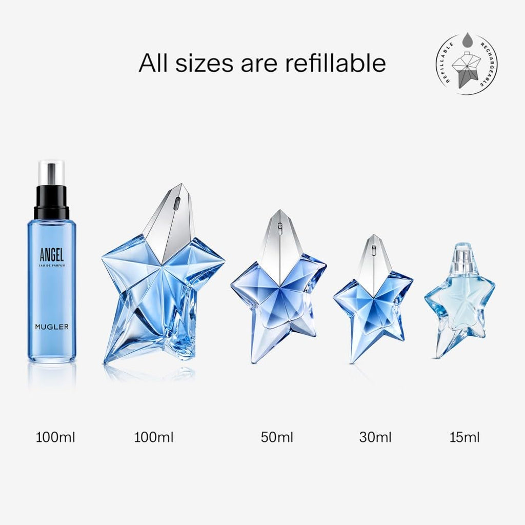Mugler Angel Eau de Parfum, Iconic Ambery Gourmand Perfume for Women with Bergamot, Praline, Patchouli, Vanilla, Refillable Star Bottle, Bold Sensual Fragrance, (Full Size, Refill or Gift set)