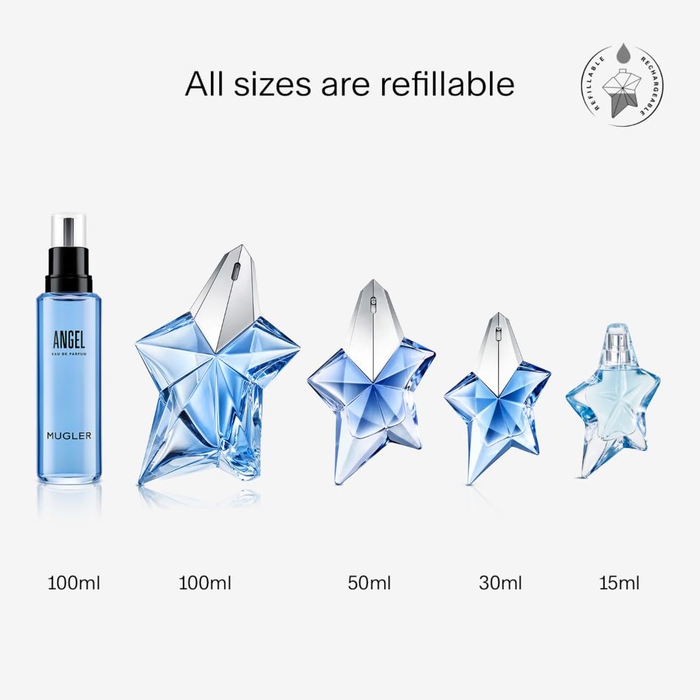 Mugler Angel Eau de Parfum, Iconic Ambery Gourmand Perfume for Women with Bergamot, Praline, Patchouli, Vanilla, Refillable Star Bottle, Bold Sensual Fragrance, (Full Size, Refill or Gift set)