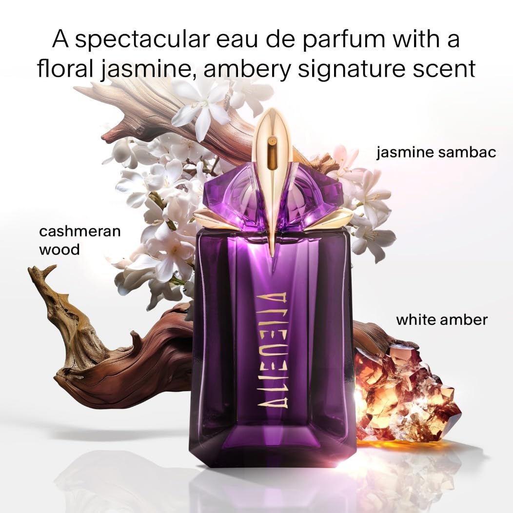 Mugler Alien Eau de Parfum, Refillable Womens Perfume, Iconic Woody Floral Fragrance with Sensual Jasmine Sambac, Cashmeran Wood, Enveloping White Amber, (Full Size, Refill or Gift set)