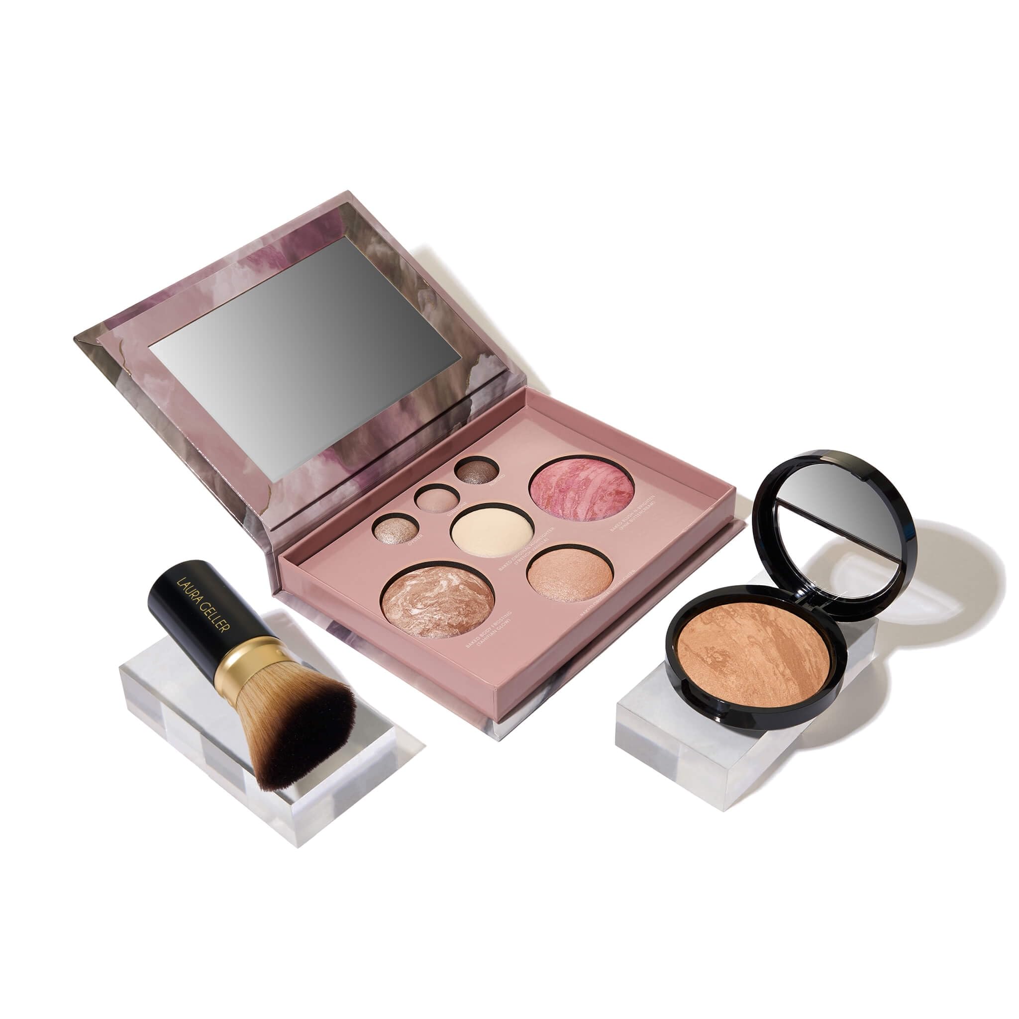 LAURA GELLER NEW YORK Baked Starter Kit - Best of the Best Full Face Palette + Baked Balance-n-Brighten Powder Foundation + Retractable Angled Kabuki Brush Set (02 Fair)