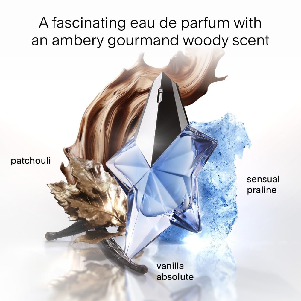 Mugler Angel Eau de Parfum, Iconic Ambery Gourmand Perfume for Women with Bergamot, Praline, Patchouli, Vanilla, Refillable Star Bottle, Bold Sensual Fragrance, (Full Size, Refill or Gift set)