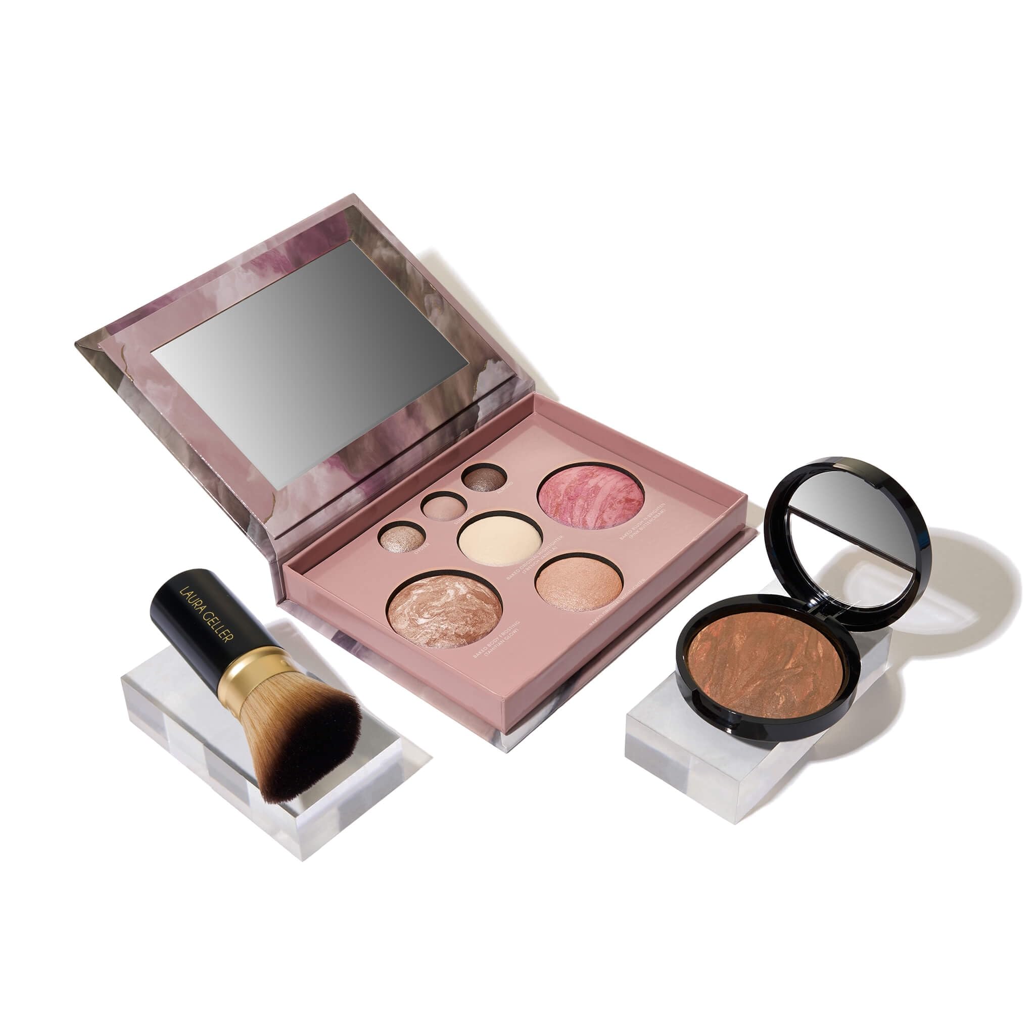 LAURA GELLER NEW YORK Baked Starter Kit - Best of the Best Full Face Palette + Baked Balance-n-Brighten Powder Foundation + Retractable Angled Kabuki Brush Set (02 Fair)