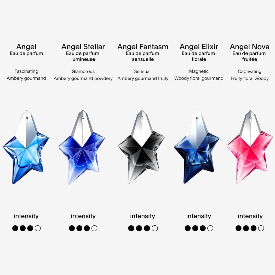 Mugler Angel Eau de Parfum, Iconic Ambery Gourmand Perfume for Women with Bergamot, Praline, Patchouli, Vanilla, Refillable Star Bottle, Bold Sensual Fragrance, (Full Size, Refill or Gift set)