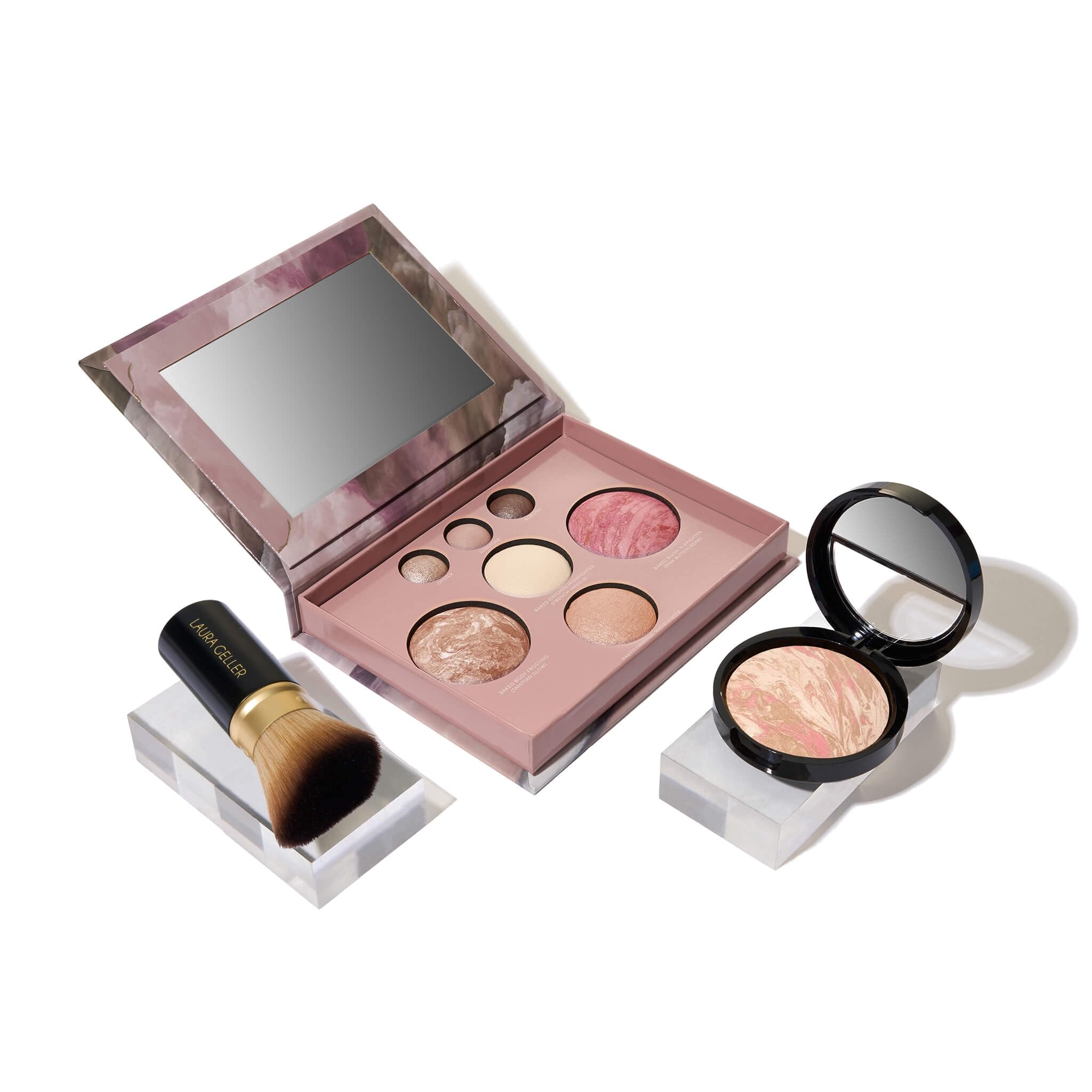 LAURA GELLER NEW YORK Baked Starter Kit - Best of the Best Full Face Palette + Baked Balance-n-Brighten Powder Foundation + Retractable Angled Kabuki Brush Set (02 Fair)