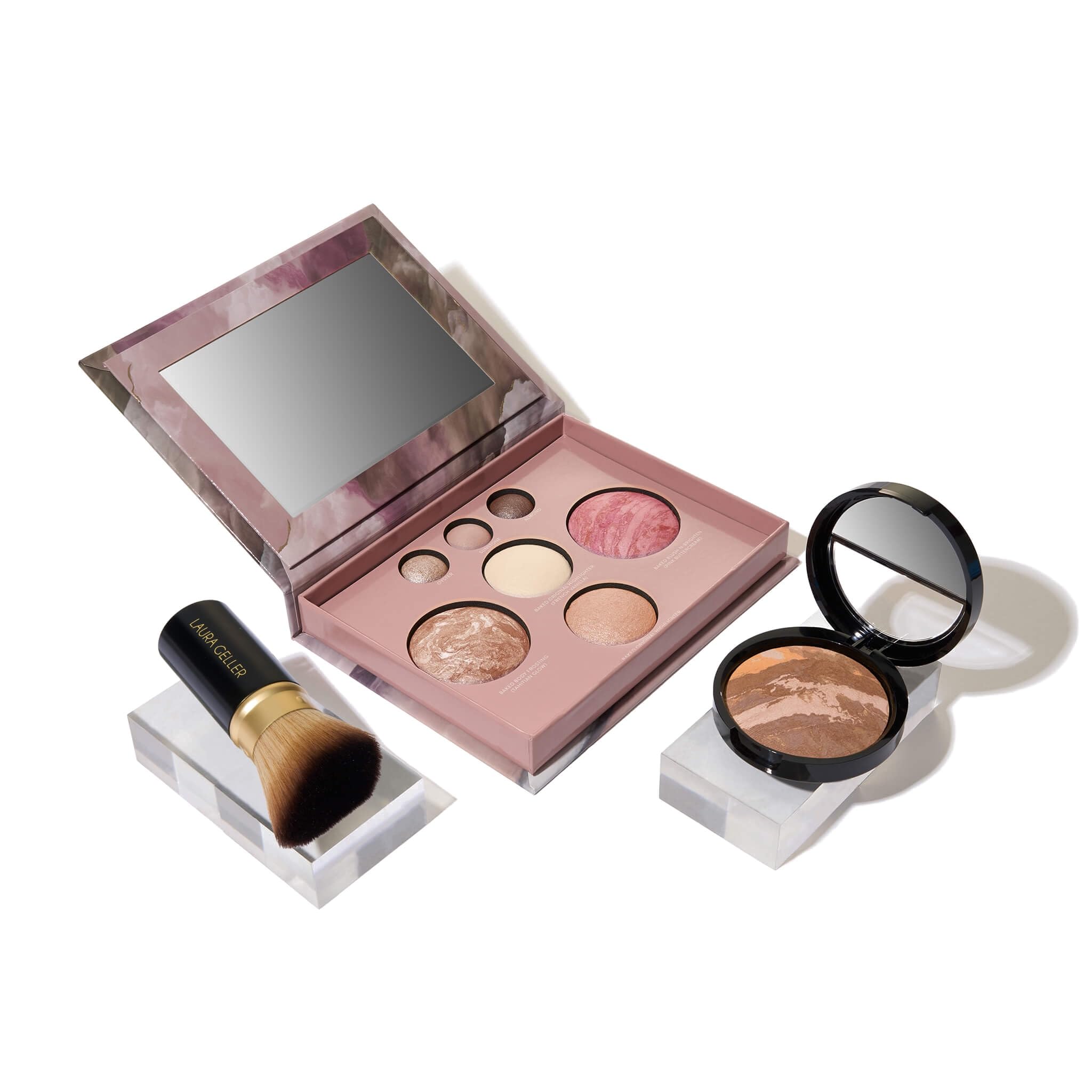 LAURA GELLER NEW YORK Baked Starter Kit - Best of the Best Full Face Palette + Baked Balance-n-Brighten Powder Foundation + Retractable Angled Kabuki Brush Set (02 Fair)