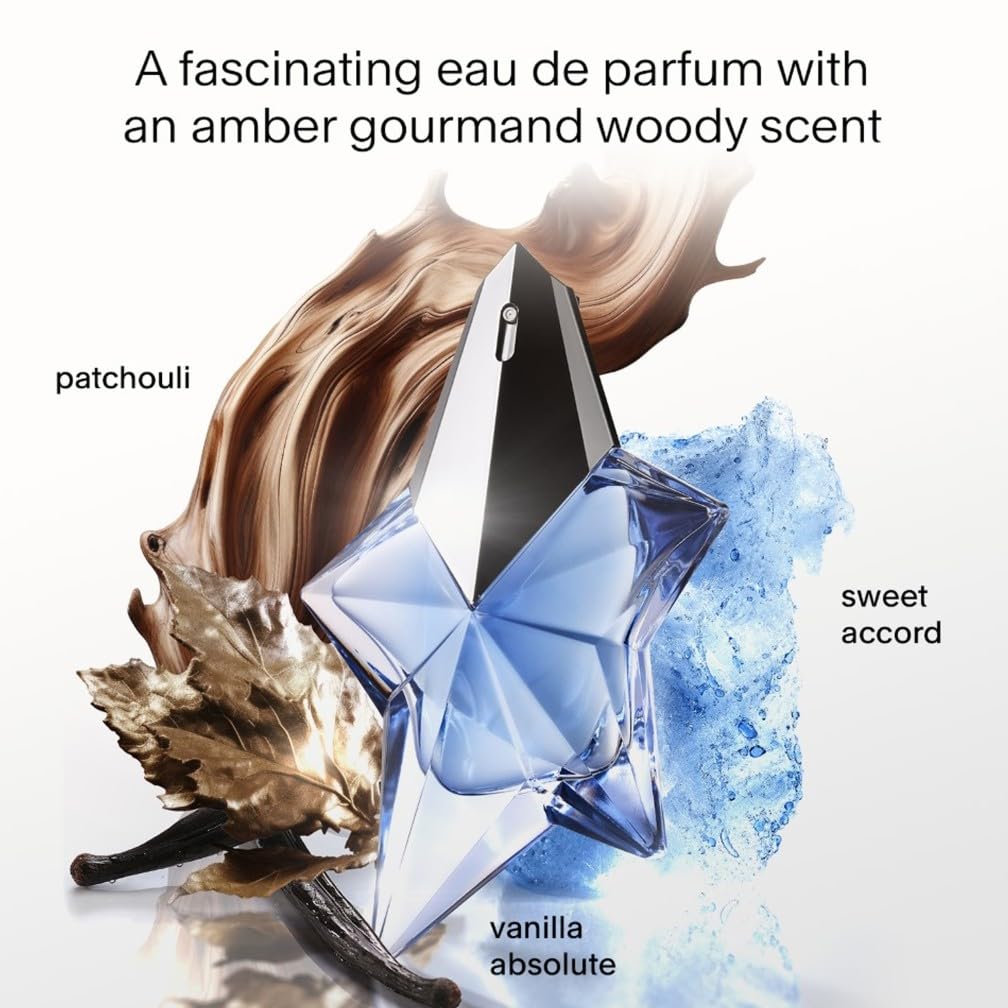 Mugler Angel Eau de Parfum, Iconic Ambery Gourmand Perfume for Women with Bergamot, Praline, Patchouli, Vanilla, Refillable Star Bottle, Bold Sensual Fragrance, (Full Size, Refill or Gift set)
