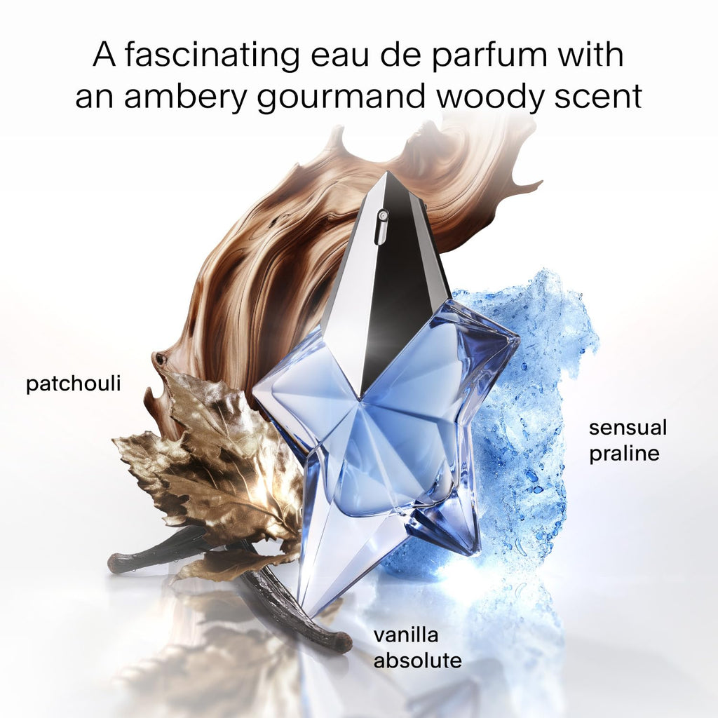Mugler Angel Eau de Parfum, Iconic Ambery Gourmand Perfume for Women with Bergamot, Praline, Patchouli, Vanilla, Refillable Star Bottle, Bold Sensual Fragrance, (Full Size, Refill or Gift set)