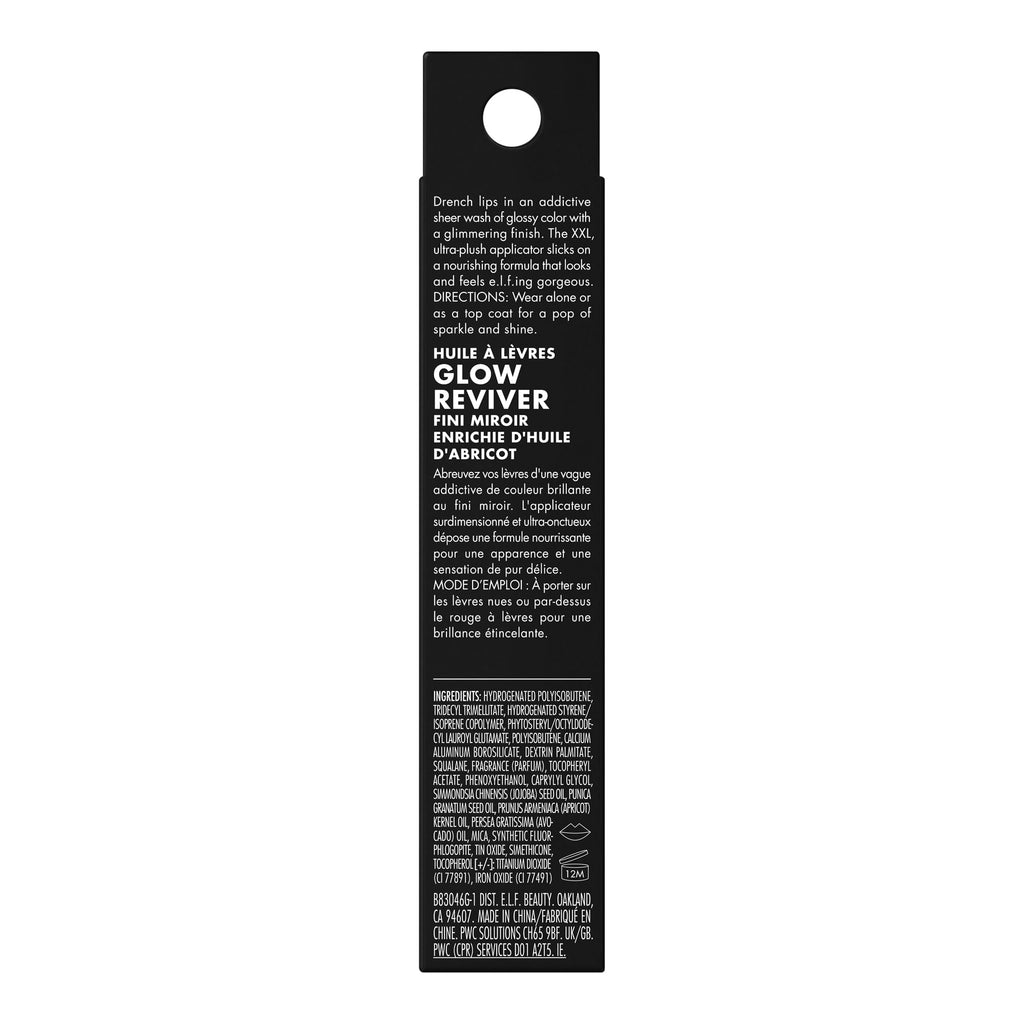 e.l.f. Glow Reviver Lip Oil, Nourishing and Hydrating with High-Shine Glimmer Finish & Sheer Wash of colour, Minty Scent, Non-Sticky, Vegan & Cruelty-free, Super-neutral