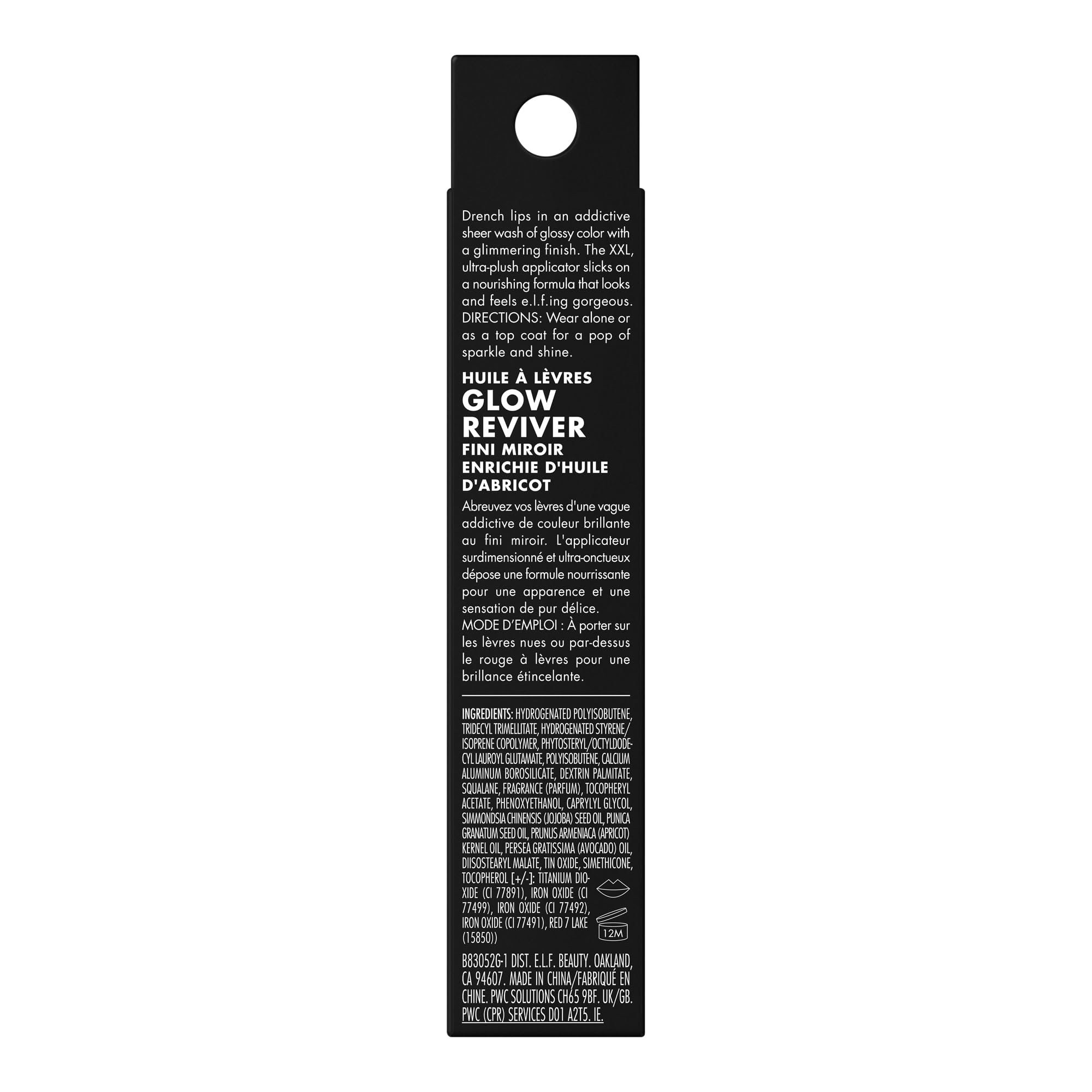 e.l.f. Glow Reviver Lip Oil, Nourishing and Hydrating with High-Shine Glimmer Finish & Sheer Wash of colour, Minty Scent, Non-Sticky, Vegan & Cruelty-free, Super-neutral