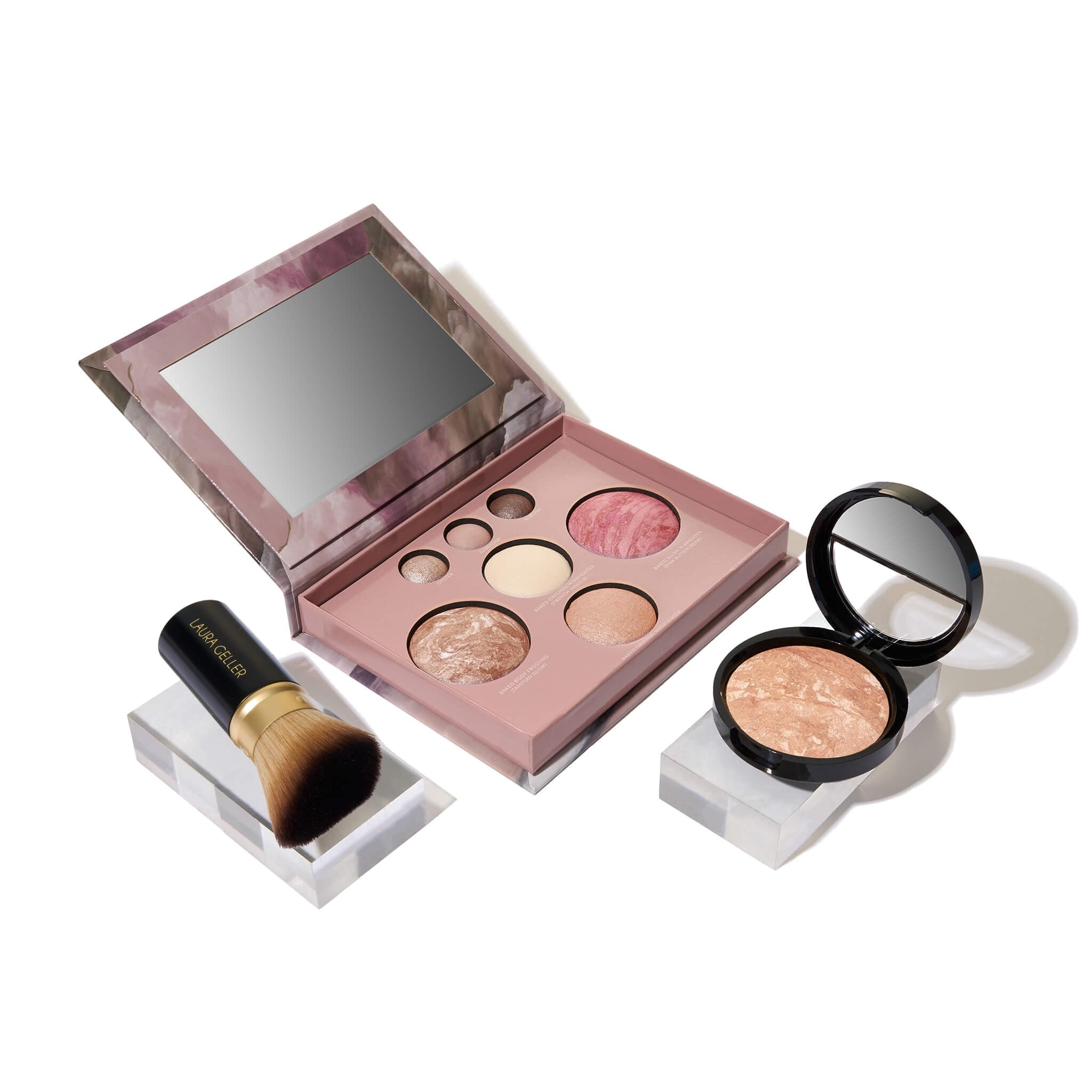 LAURA GELLER NEW YORK Baked Starter Kit - Best of the Best Full Face Palette + Baked Balance-n-Brighten Powder Foundation + Retractable Angled Kabuki Brush Set (02 Fair)