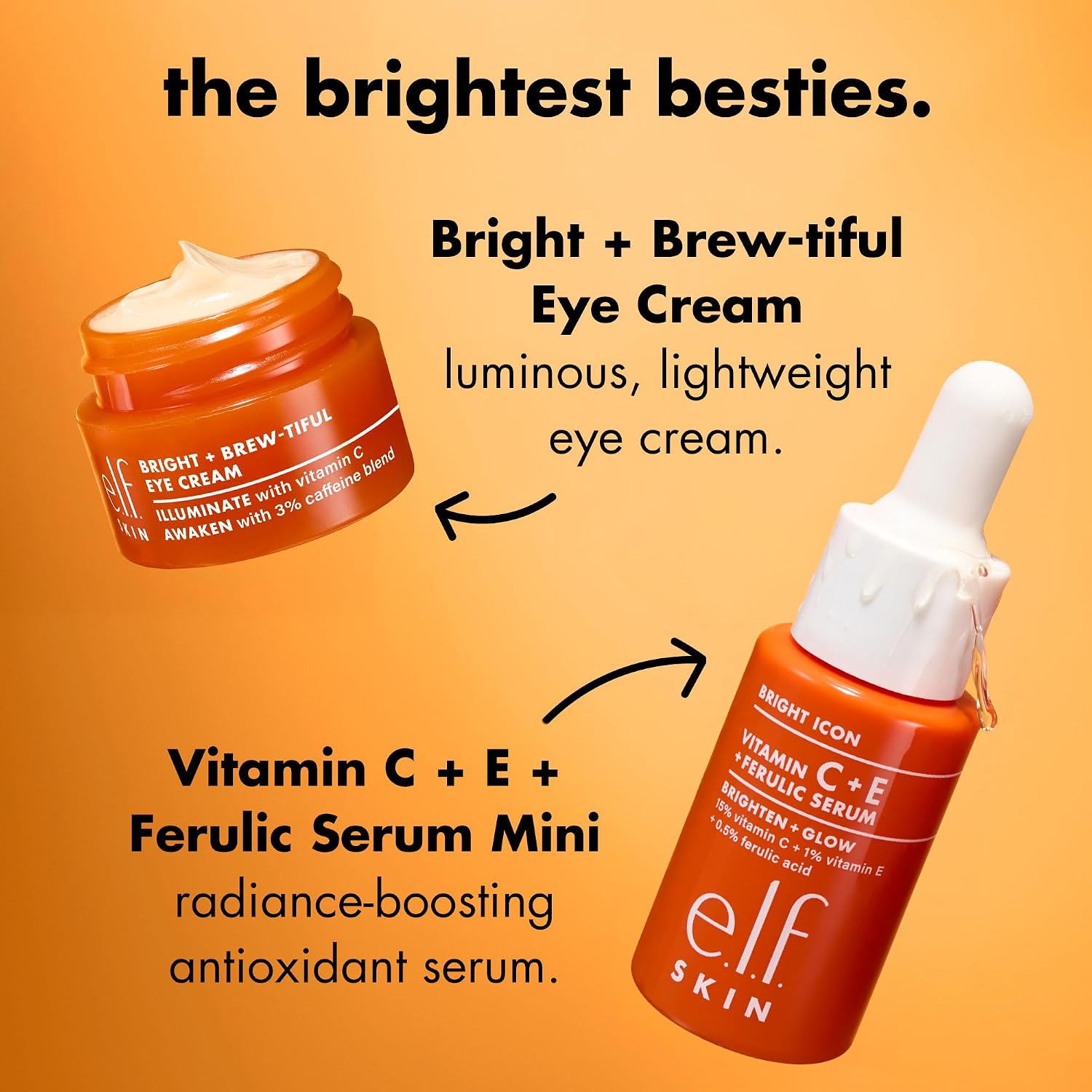 e.l.f. SKIN Brightest Besties Duo, Travel-Sized Skincare Set, Brightening Face Serum & Vitamin C Eye Cream, Boosts Radiance, Depuffs & Evens Skin Tone, Vegan & Cruelty-Free