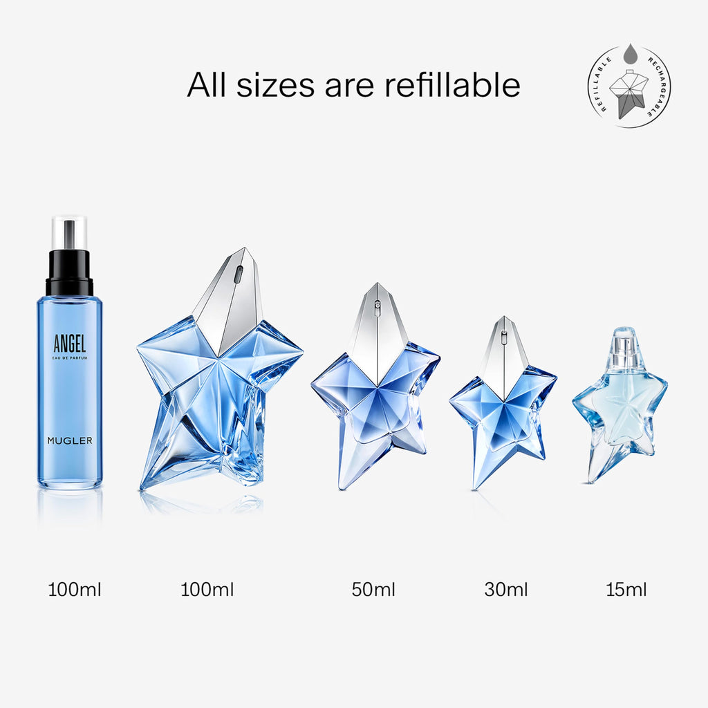 Mugler Angel Eau de Parfum, Iconic Ambery Gourmand Perfume for Women with Bergamot, Praline, Patchouli, Vanilla, Refillable Star Bottle, Bold Sensual Fragrance, (Full Size, Refill or Gift set)