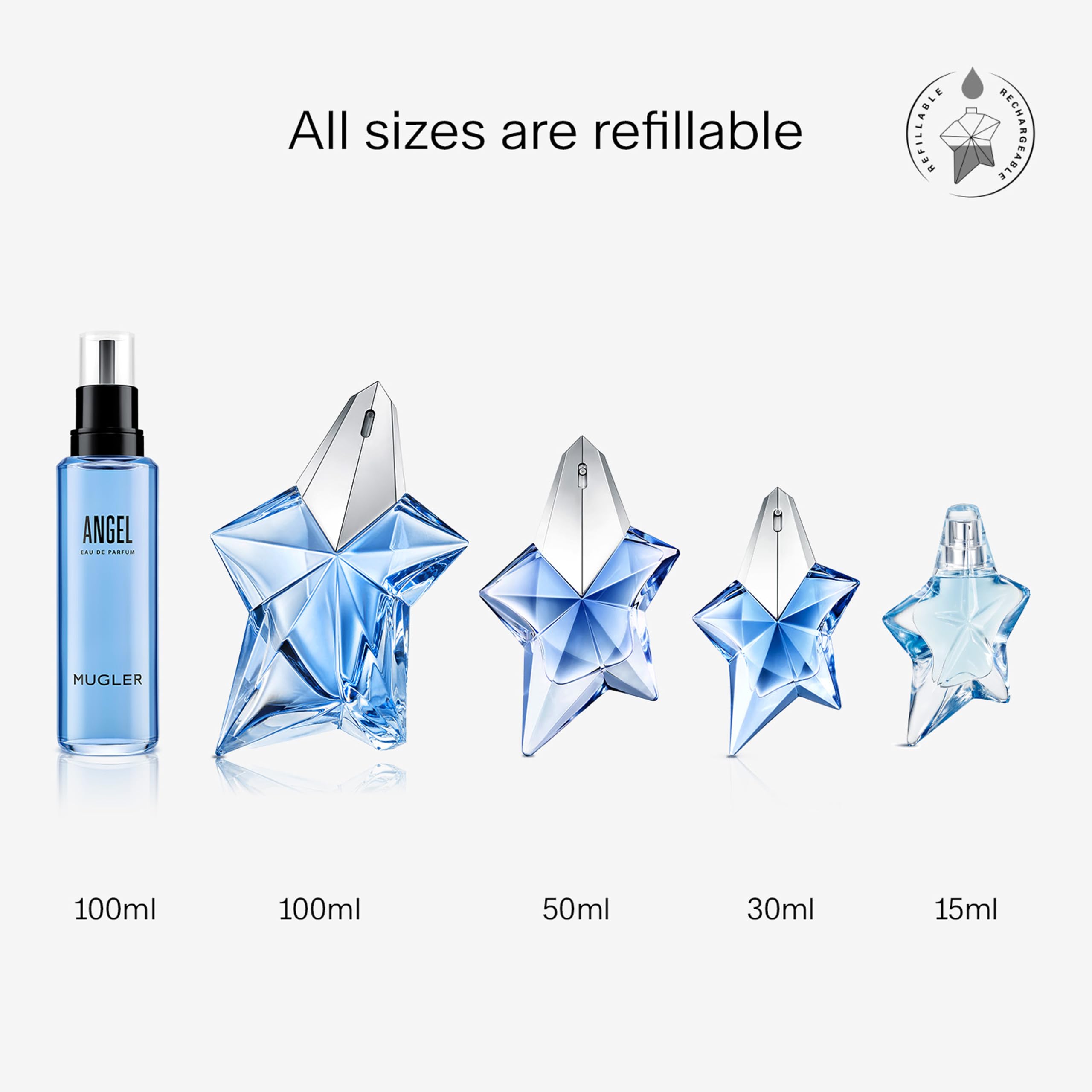 Mugler Angel Eau de Parfum, Iconic Ambery Gourmand Perfume for Women with Bergamot, Praline, Patchouli, Vanilla, Refillable Star Bottle, Bold Sensual Fragrance, (Full Size, Refill or Gift set)