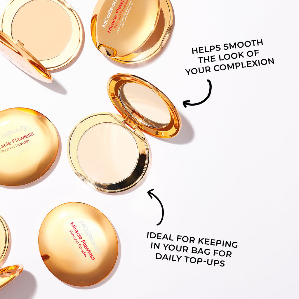 MCoBeauty - Miracle Flawless Pressed Powder - 1 Light Shade - Pressed Compact Setting Powder with Rose Flower Extract and Sweet Almond Oil - Blurring & Smoothing Skin Finishing Makeup
