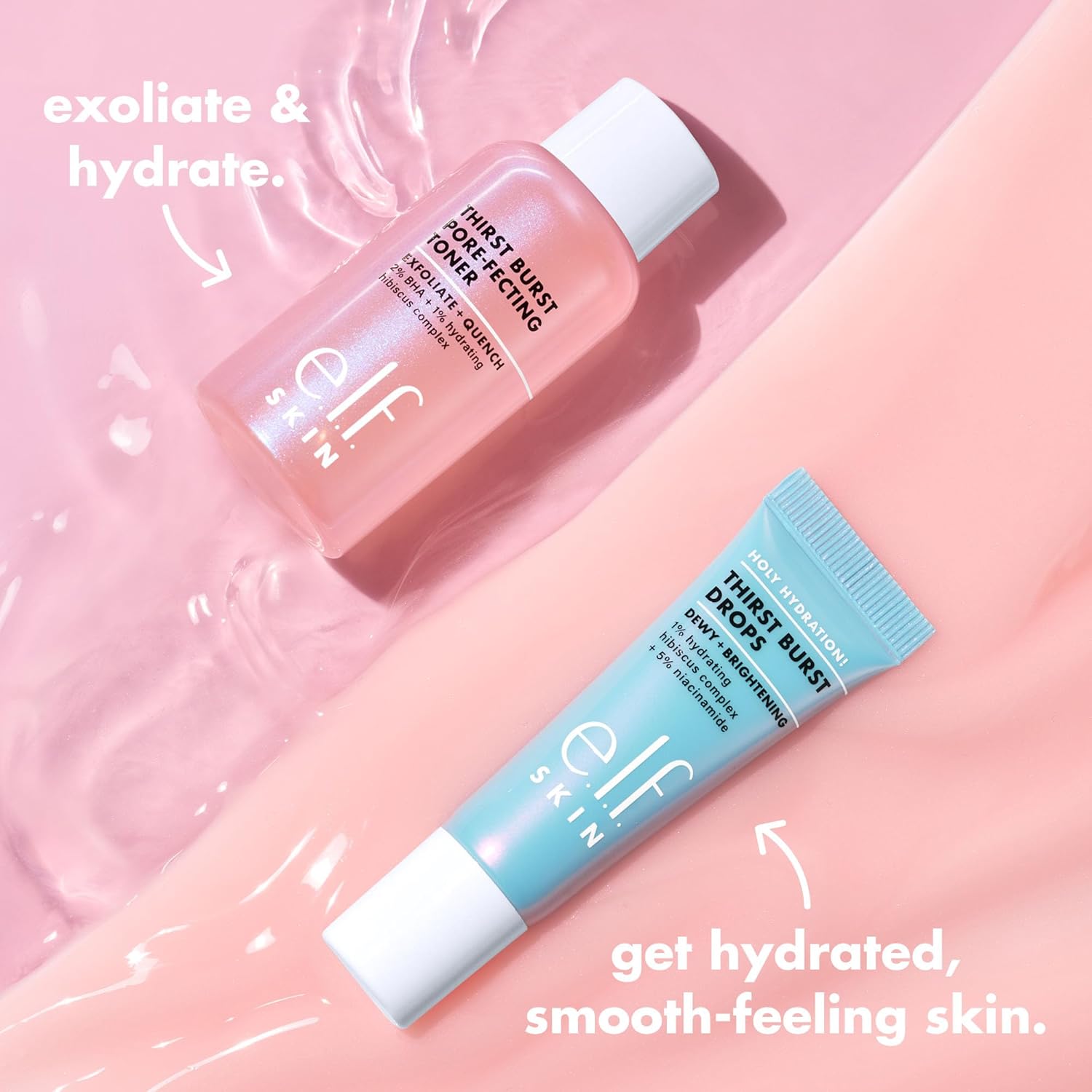 e.l.f. SKIN Thirst Burst Dew-O, Travel-Sized Skincare Set, Exfoliating Facial Toner & Hydrating Serum Drops, Gives Skin a Dewy, Bouncy Glow, Vegan & Cruelty-Free