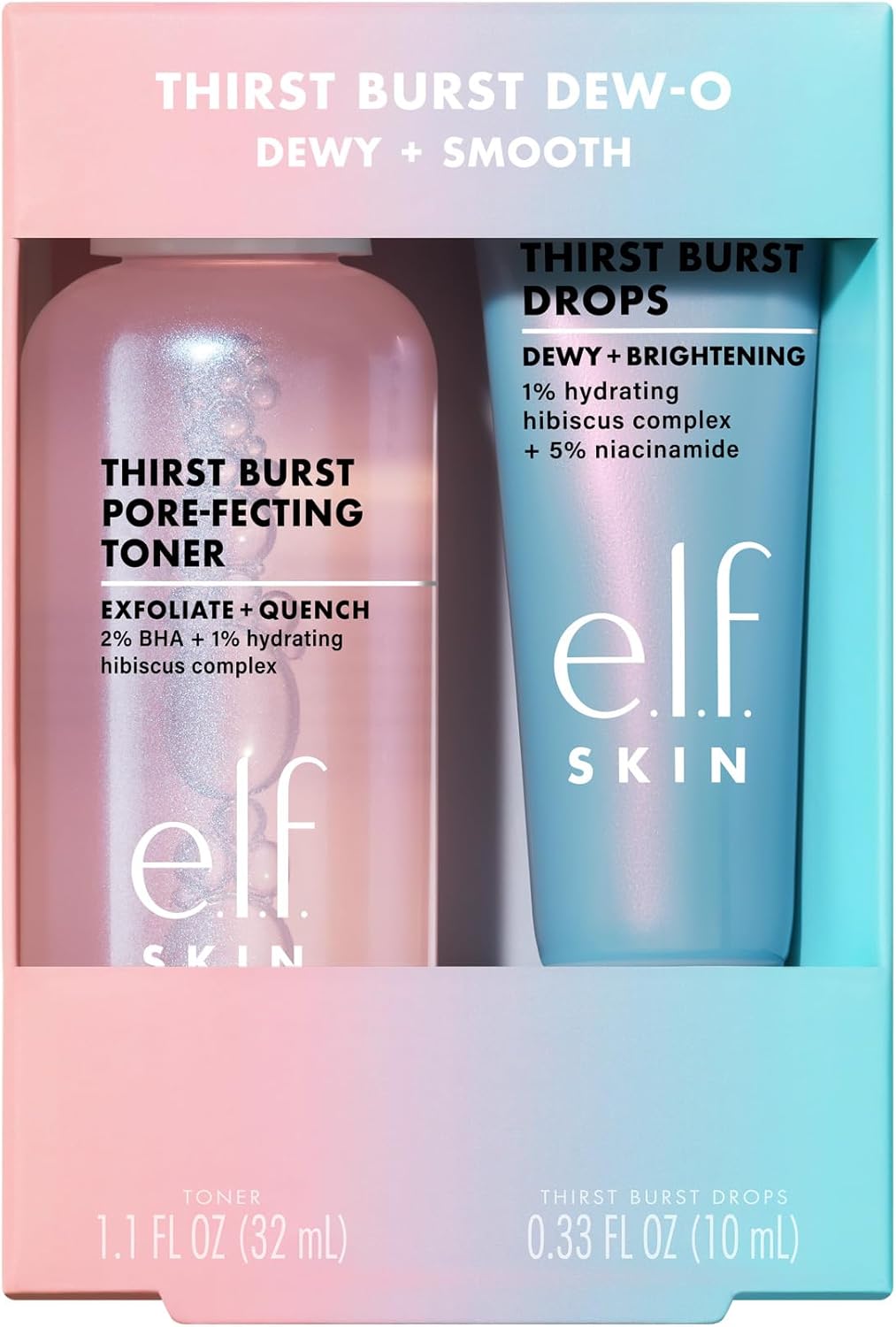 e.l.f. SKIN Thirst Burst Dew-O, Travel-Sized Skincare Set, Exfoliating Facial Toner & Hydrating Serum Drops, Gives Skin a Dewy, Bouncy Glow, Vegan & Cruelty-Free