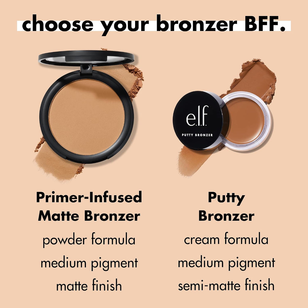 e.l.f. Primer-Infused Bronzer, Long-Lasting & Budge-Free Makeup, Lightweight & Buildable, Smooth & Easy Application, Vegan & Cruelty-Free, Sun-Soaked