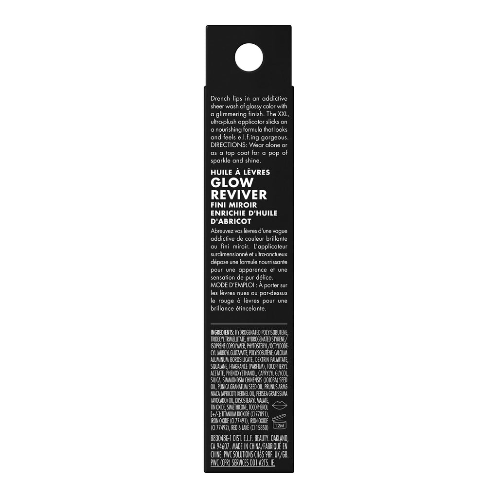 e.l.f. Glow Reviver Lip Oil, Nourishing and Hydrating with High-Shine Glimmer Finish & Sheer Wash of colour, Minty Scent, Non-Sticky, Vegan & Cruelty-free, Super-neutral