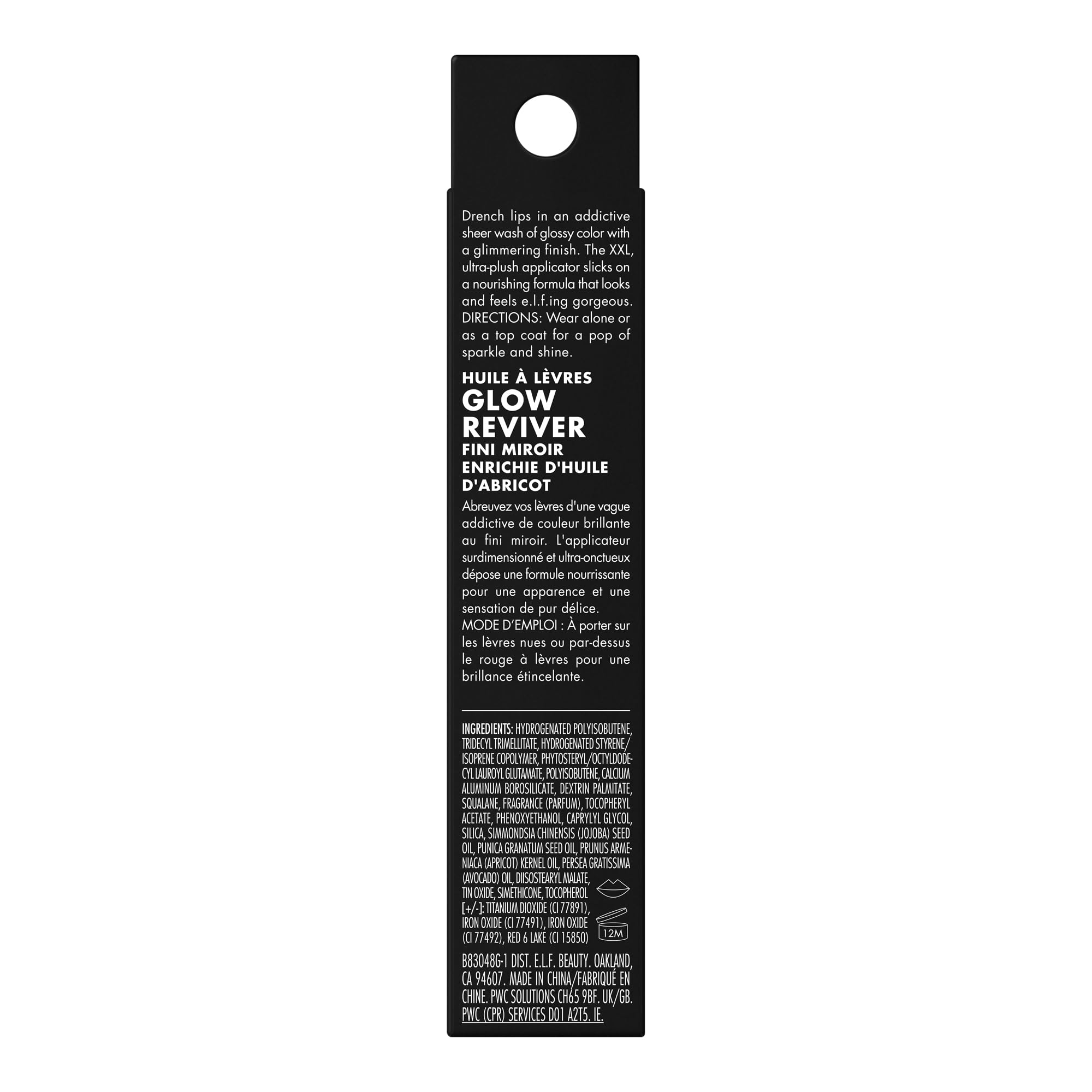 e.l.f. Glow Reviver Lip Oil, Nourishing and Hydrating with High-Shine Glimmer Finish & Sheer Wash of colour, Minty Scent, Non-Sticky, Vegan & Cruelty-free, Super-neutral