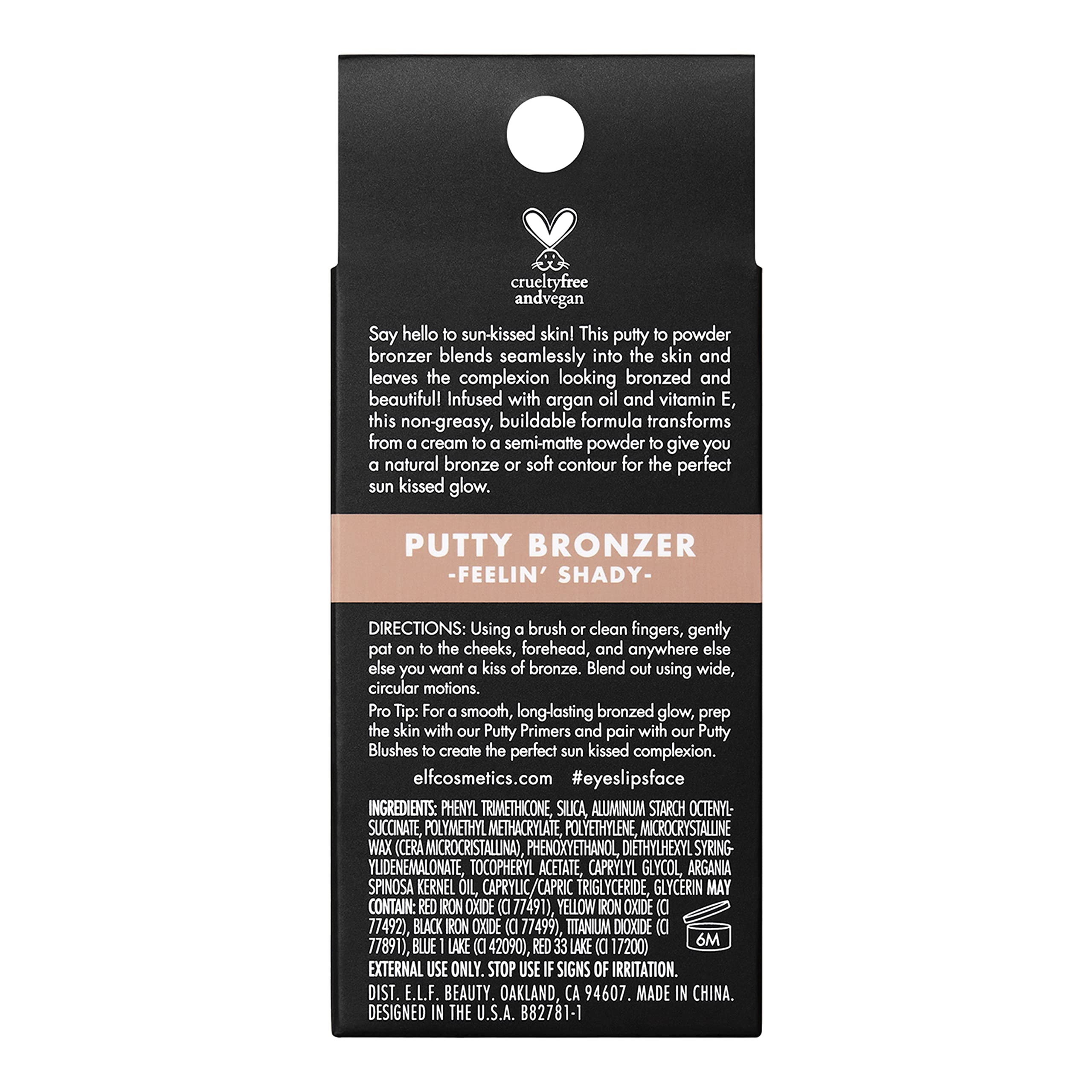 e.l.f. Putty Bronzer, Creamy & Highly Pigmented Formula, Creates a Long-Lasting Bronzed Glow, Infused with Argan Oil & Vitamin E, Sun Kissed, 0.35 Oz (10g)