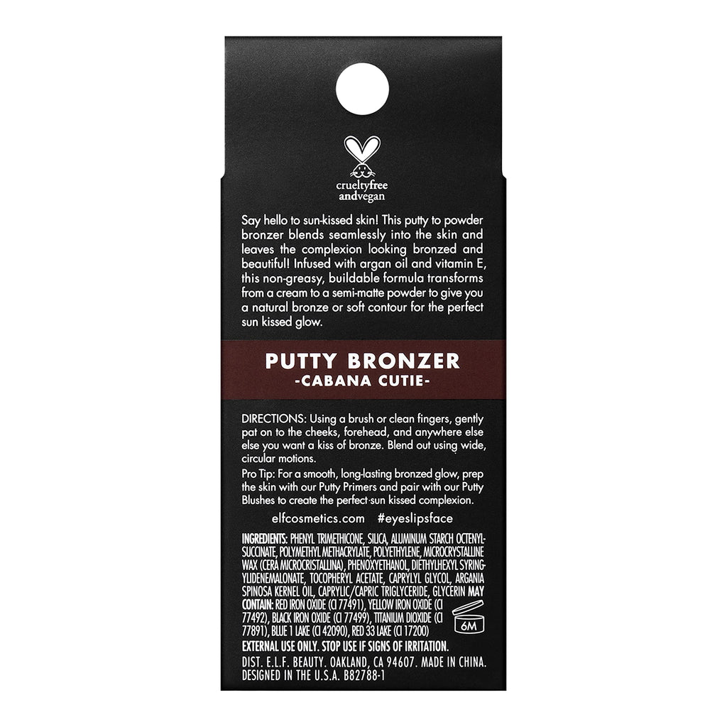 e.l.f. Putty Bronzer, Creamy & Highly Pigmented Formula, Creates a Long-Lasting Bronzed Glow, Infused with Argan Oil & Vitamin E, Sun Kissed, 0.35 Oz (10g)