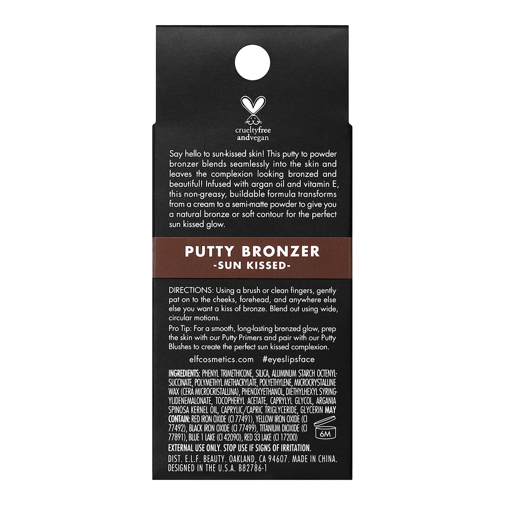 e.l.f. Putty Bronzer, Creamy & Highly Pigmented Formula, Creates a Long-Lasting Bronzed Glow, Infused with Argan Oil & Vitamin E, Sun Kissed, 0.35 Oz (10g)