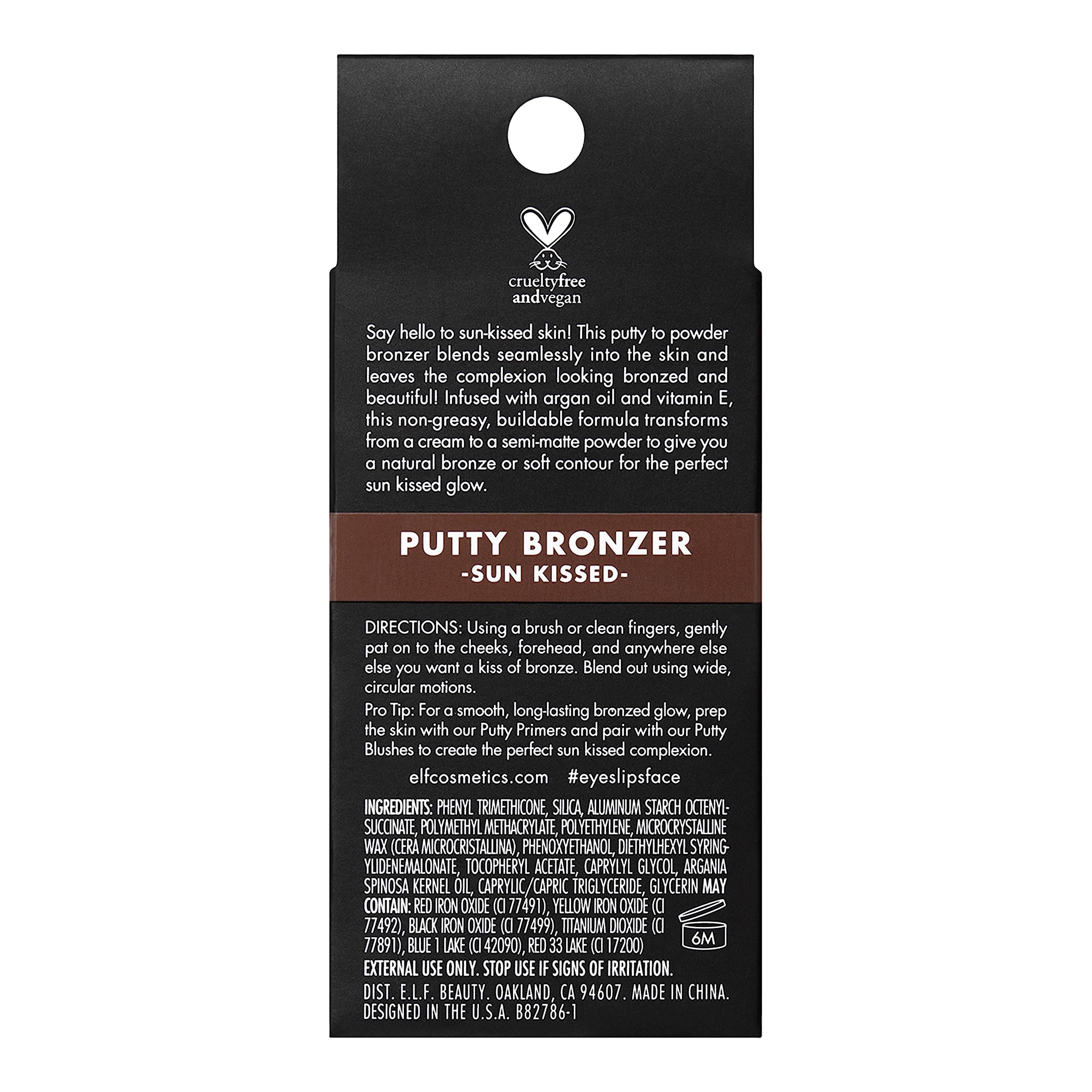 e.l.f. Putty Bronzer, Creamy & Highly Pigmented Formula, Creates a Long-Lasting Bronzed Glow, Infused with Argan Oil & Vitamin E, Sun Kissed, 0.35 Oz (10g)