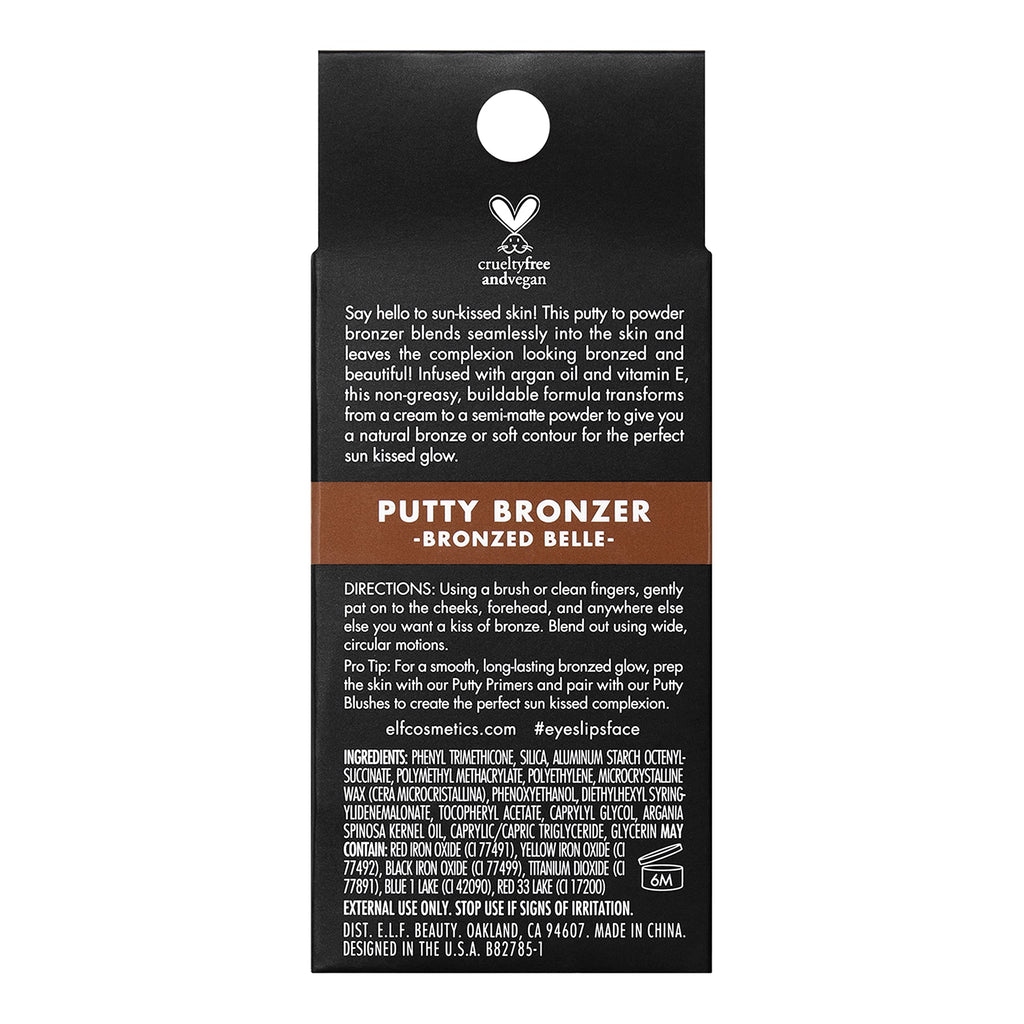 e.l.f. Putty Bronzer, Creamy & Highly Pigmented Formula, Creates a Long-Lasting Bronzed Glow, Infused with Argan Oil & Vitamin E, Sun Kissed, 0.35 Oz (10g)