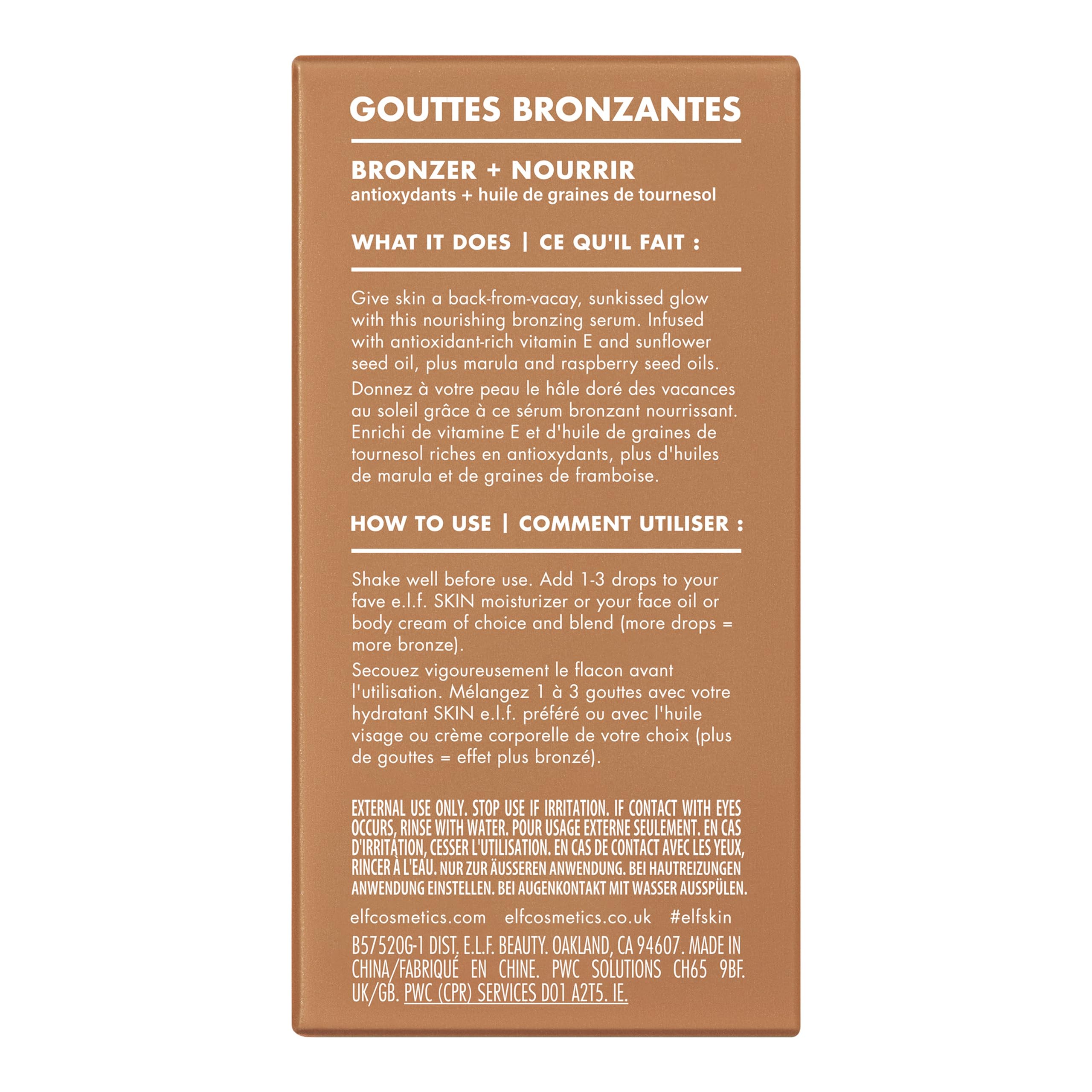 e.l.f. SKIN Bronzing Drops, Liquid Bronzer For Face & Skin, Creates A Sun-Kissed Glow, Infused With Vitamin E, Vegan & Cruelty-Free, Rose Gold