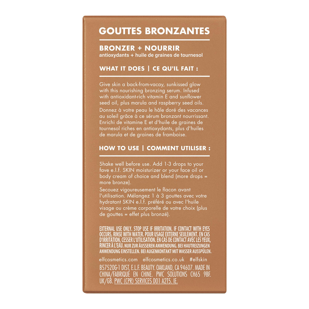 e.l.f. SKIN Bronzing Drops, Liquid Bronzer For Face & Skin, Creates A Sun-Kissed Glow, Infused With Vitamin E, Vegan & Cruelty-Free, Rose Gold