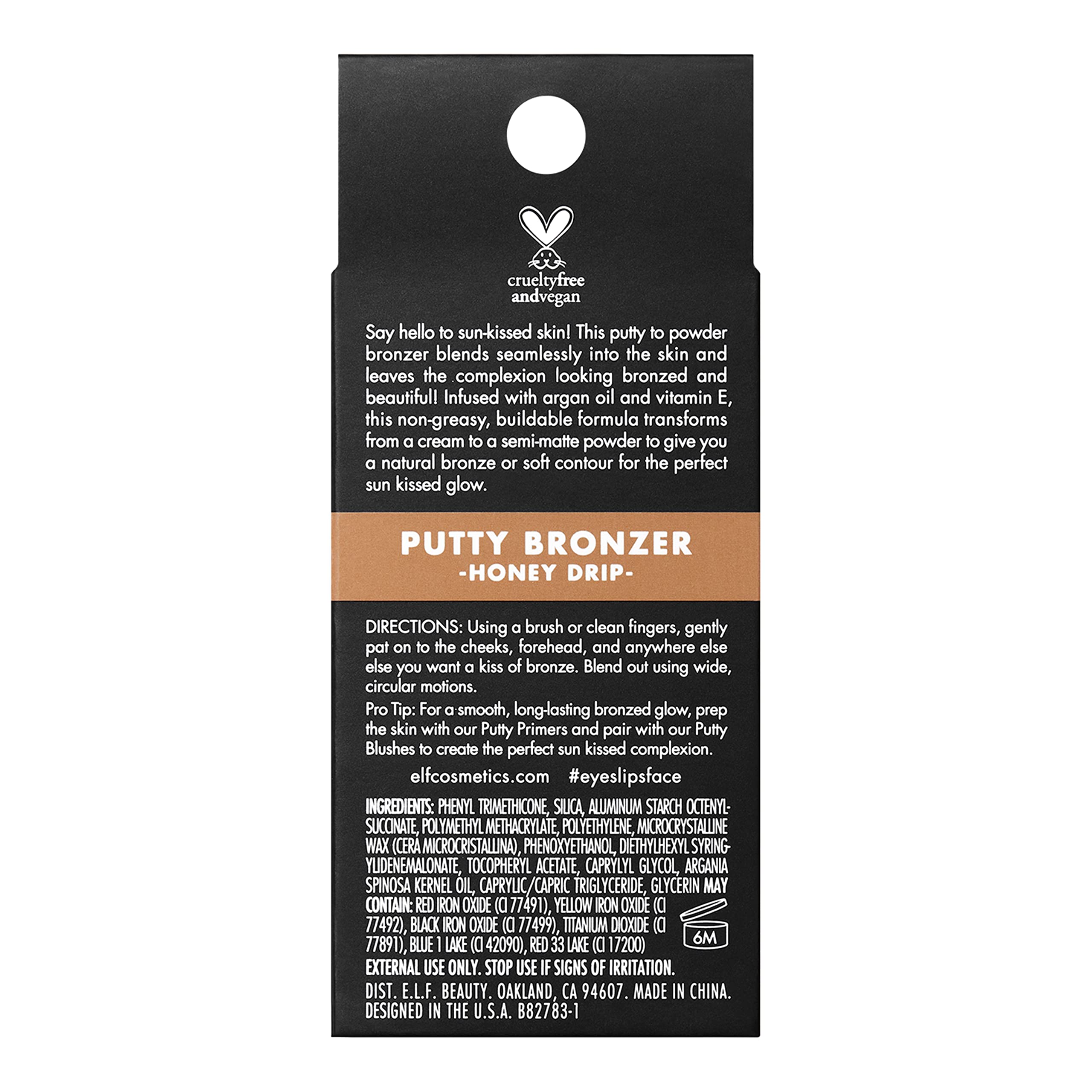 e.l.f. Putty Bronzer, Creamy & Highly Pigmented Formula, Creates a Long-Lasting Bronzed Glow, Infused with Argan Oil & Vitamin E, Sun Kissed, 0.35 Oz (10g)