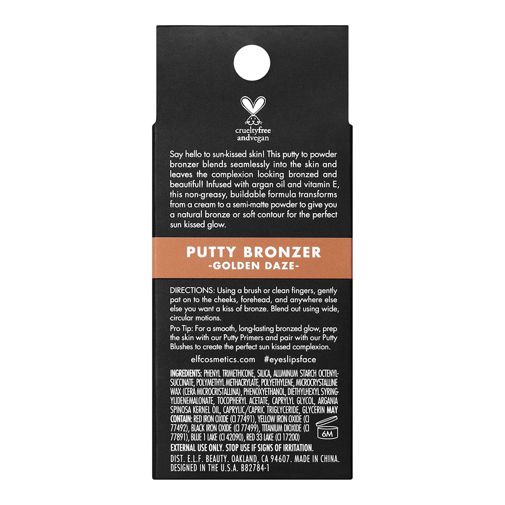 e.l.f. Putty Bronzer, Creamy & Highly Pigmented Formula, Creates a Long-Lasting Bronzed Glow, Infused with Argan Oil & Vitamin E, Sun Kissed, 0.35 Oz (10g)