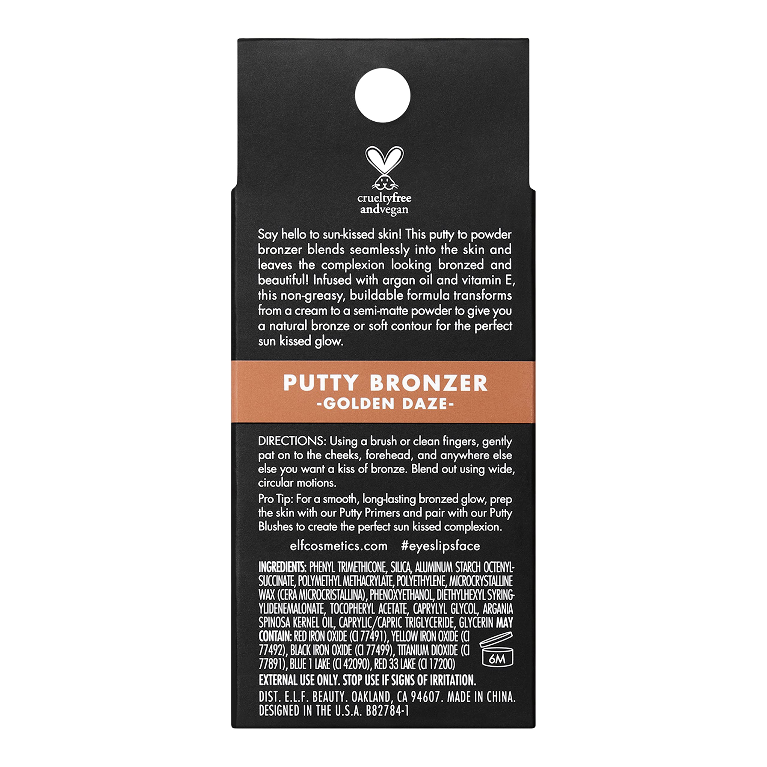 e.l.f. Putty Bronzer, Creamy & Highly Pigmented Formula, Creates a Long-Lasting Bronzed Glow, Infused with Argan Oil & Vitamin E, Sun Kissed, 0.35 Oz (10g)