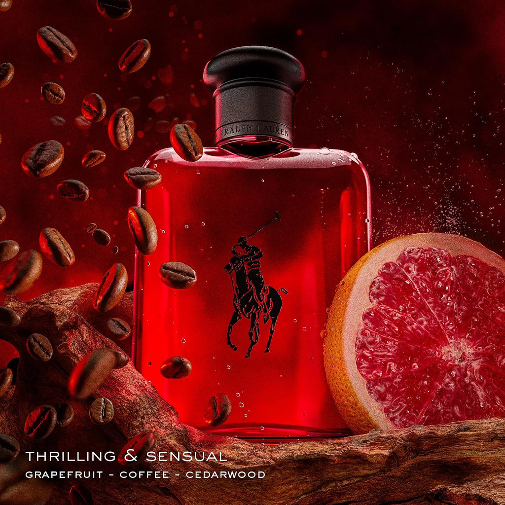 Ralph Lauren Polo Red Eau de Toilette for Men, Fresh Woody Spicy Fragrance with Sparkling Red Grapefruit, Spicy Red Saffron, Deep Redwood and Coffee Accord, Bold Passionate Masculine Aftershave